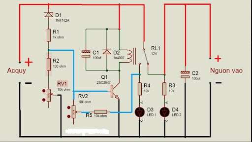 Sơ đồ mạch nạp acquy 12v tự động